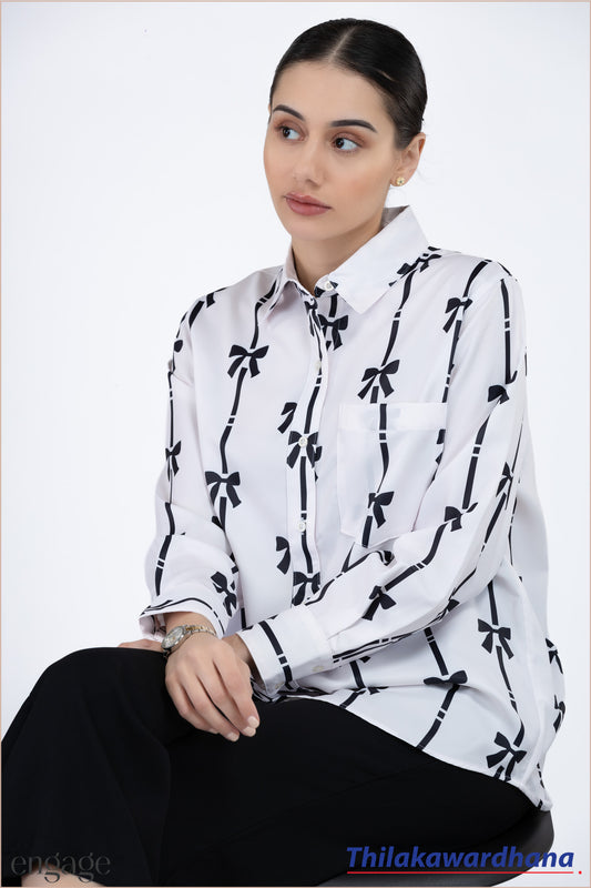Engage Bow Print Button Down Shirt