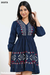 Aura Bohemian Nights Linen Embroidered Dress