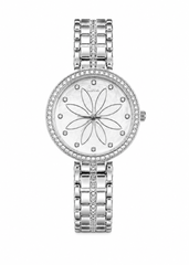 Women's Silver Crystal Flower Dial Wrist Watch