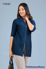 Engage Refined Blue Smart Casual Tunic Top