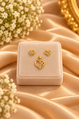 Elegant Gold-Tone Heart Pendant & Stud Earring Set