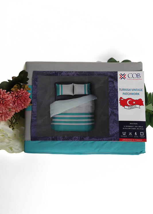 Turkish Vintage Patchwork Bedsheet with 2 Pillow Cases - 230*250cm