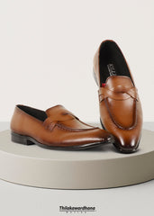 Saddle Curve Leather Loafer Shoe