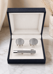 Men's Premium Silver Cufflink & Tie Clip Set