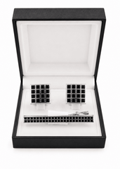 Men's Premium Silver Cufflink & Tie Clip Set