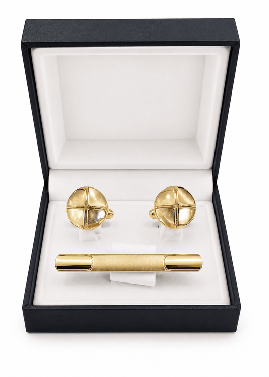 Men's Premium Gold Cufflink & Tie Clip Set