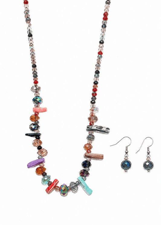 Colorful Crystal Bead Necklace & Earring Set