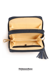 Navy Blue Embossed Zip Wallet