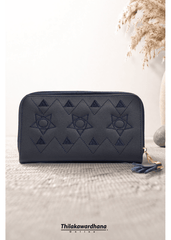Navy Blue Geometric Embroidered Wallet