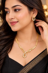 Women's Elegant Gold-Tone Crystal Necklace & Earrings Set