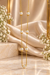 Elegant Pearl Gold Necklace – Long Chain