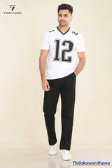 Printed Contrast V Neck T Shirt