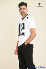 Printed Contrast V Neck T Shirt
