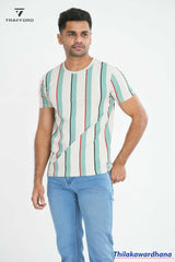 Stripe Printed Crew Neck Printed T Shirt