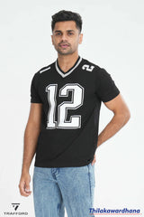 Printed Contrast V Neck T Shirt