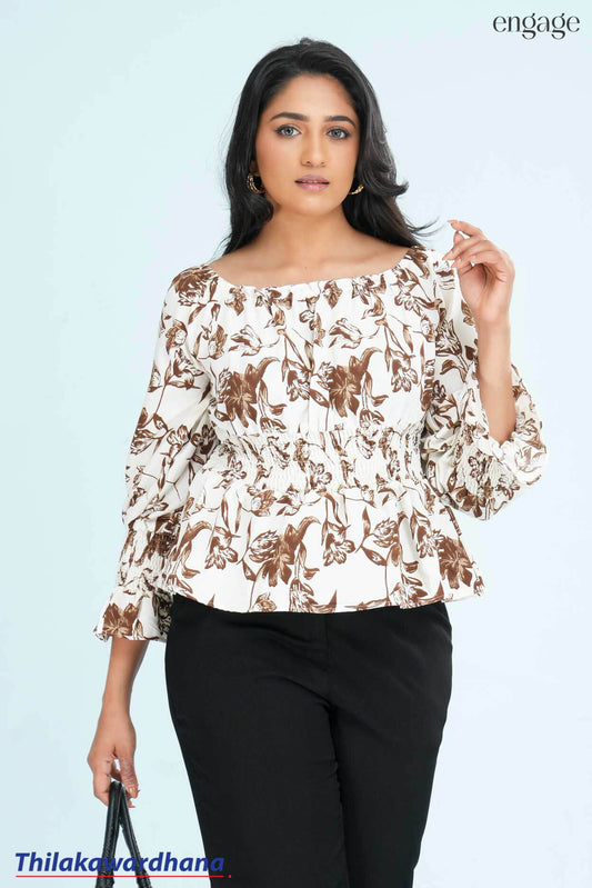 Tendenza Printed Godet Peplum Top