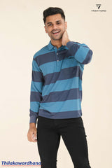 Striped Long Sleeve Polo T Shirt
