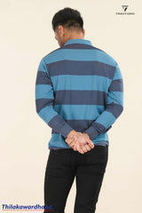 Striped Long Sleeve Polo T Shirt