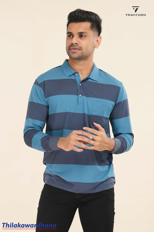 Striped Long Sleeve Polo T Shirt