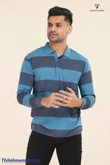 Striped Long Sleeve Polo T Shirt