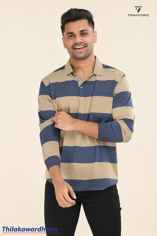 Striped Long Sleeve Polo T Shirt