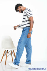 Men's Regular Fit Light Washed Cargo Jean