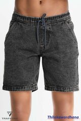 Black Mid Washed Denim Short