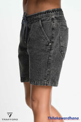 Black Mid Washed Denim Short