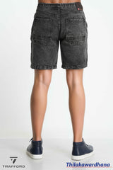 Black Mid Washed Denim Short