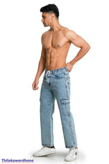 Ice Blue Washed Cargo Denim Jean