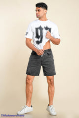Charcoal Drawstring Denim Shorts
