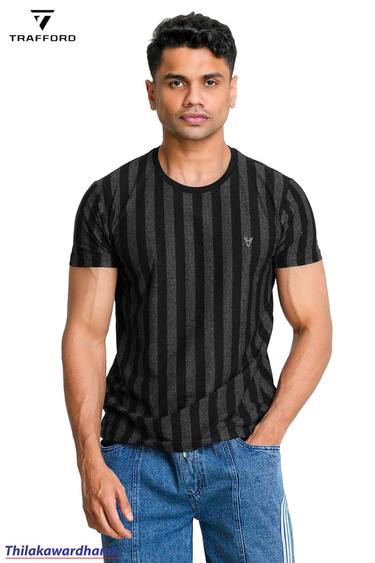 Dodge Striped Cred Neck T Shirt