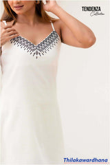 Tendenza Embroidered Linen Strap Dress