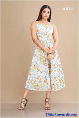 Aura Floral Printed Strappy Midi Dress