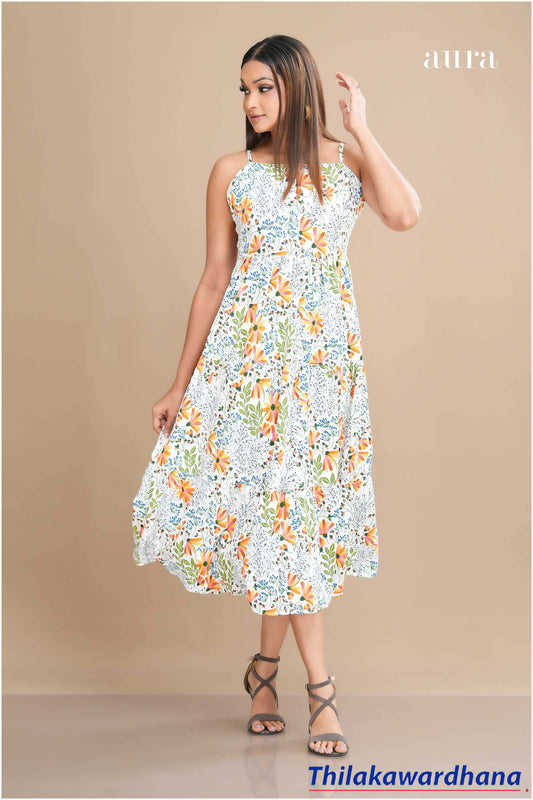 Aura Floral Printed Strappy Midi Dress