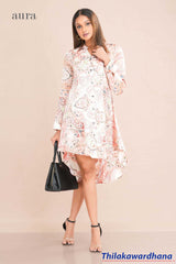 Aura High Low Hem Printed Satin Dress