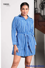 Tendenza Striped Print Belted Shirt Dress