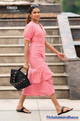 Tendenza Striped Ruffle Hem Midi Dress