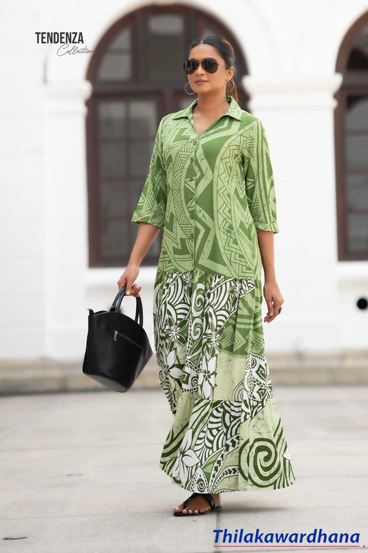 Tendenza Button Down Tiered Maxi Dress