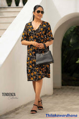 Tendenza V Neck Tie Waist Wrapped Dress