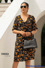 Tendenza V Neck Tie Waist Wrapped Dress