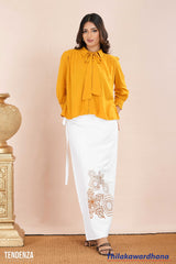 Tendenza Bow Tie Neck Ruffle Hem Blouse