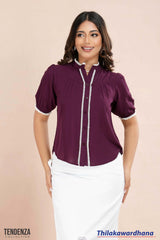 Tendenza Ruffle Neck Button Down Top