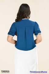 Tendenza Ruffle Neck Button Down Top