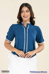 Tendenza Ruffle Neck Button Down Top