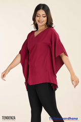 Tendenza V Neck Lace Hem Detailed Kaftan Top