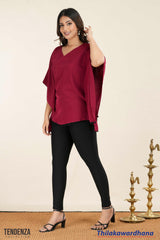 Tendenza V Neck Lace Hem Detailed Kaftan Top