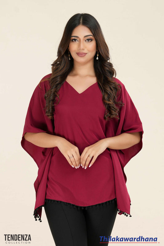 Tendenza V Neck Lace Hem Detailed Kaftan Top