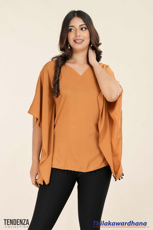 Tendenza V Neck Lace Hem Detailed Kaftan Top
