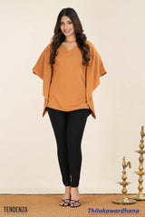 Tendenza V Neck Lace Hem Detailed Kaftan Top